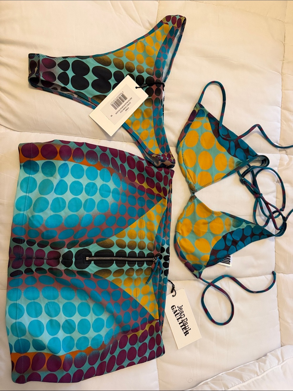 Jean Paul Gaultier Multicolor Polka-Dot Bikini Set in Teal, Yellow & Purple